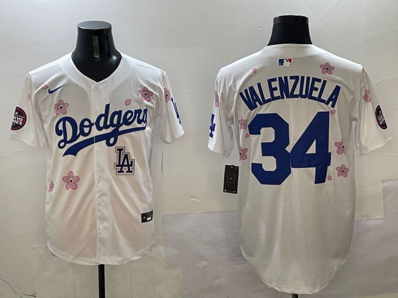 Men Los Angeles Dodgers #34 Valenzuela White Sakura Edition 2025 Nike MLB Jersey style 10->los angeles dodgers->MLB Jersey